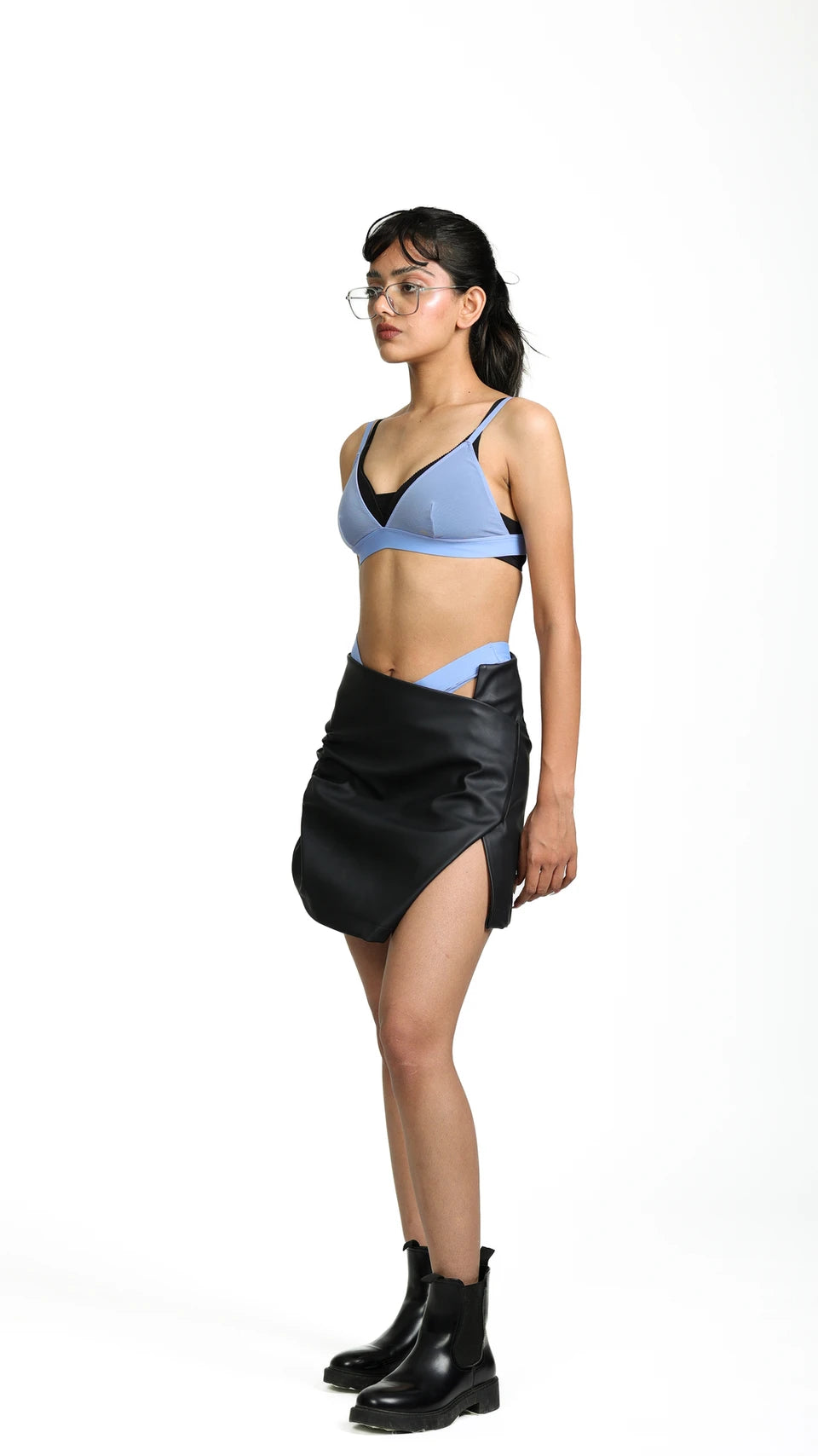 Shirr faux leather skirt