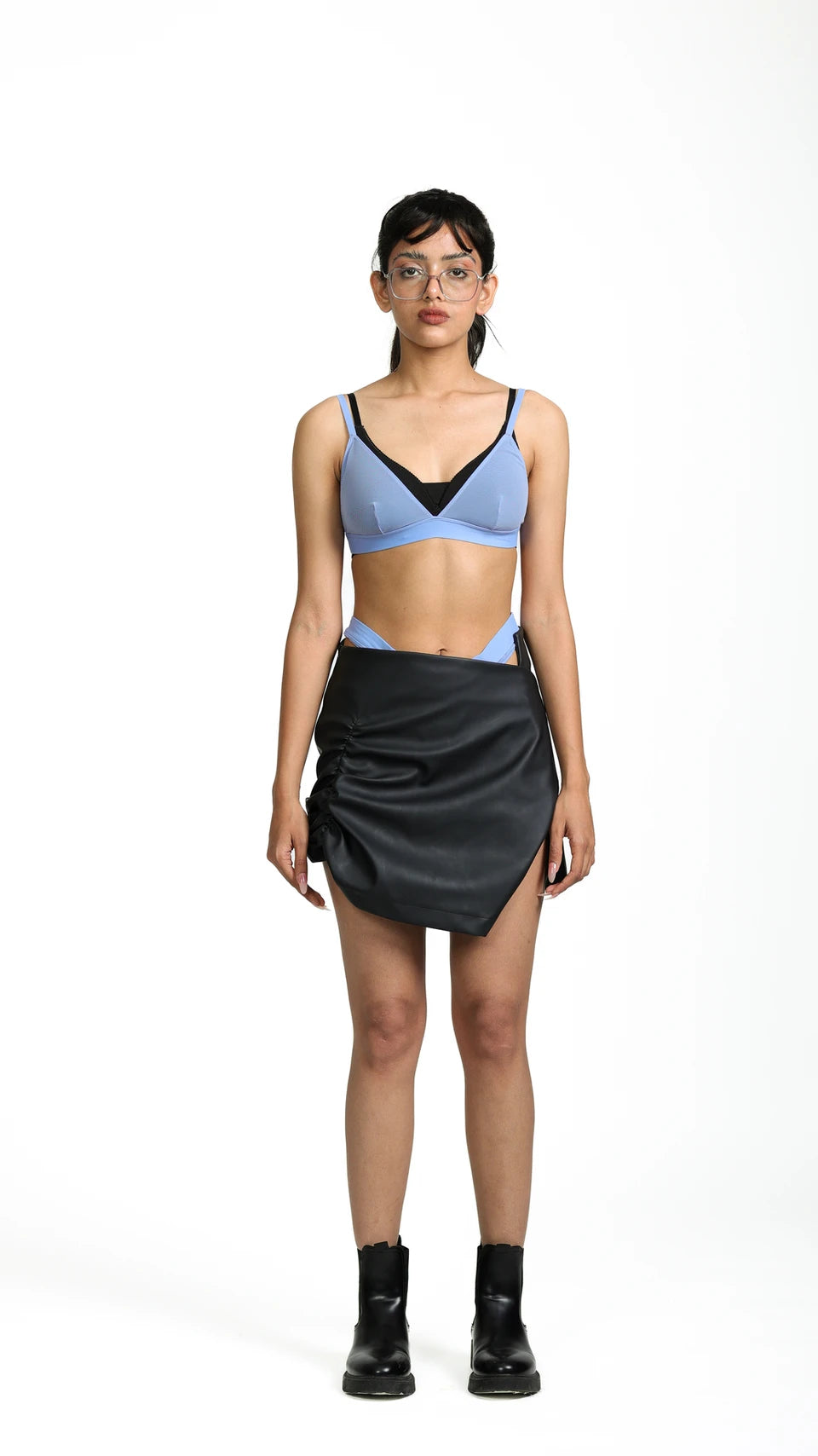 Shirr faux leather skirt