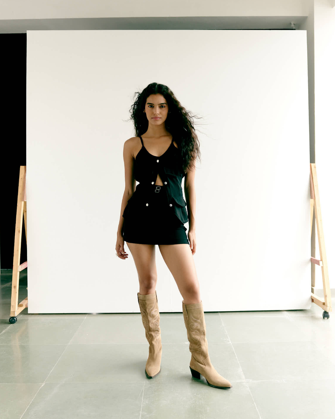 Black Buckle Mini Skirt