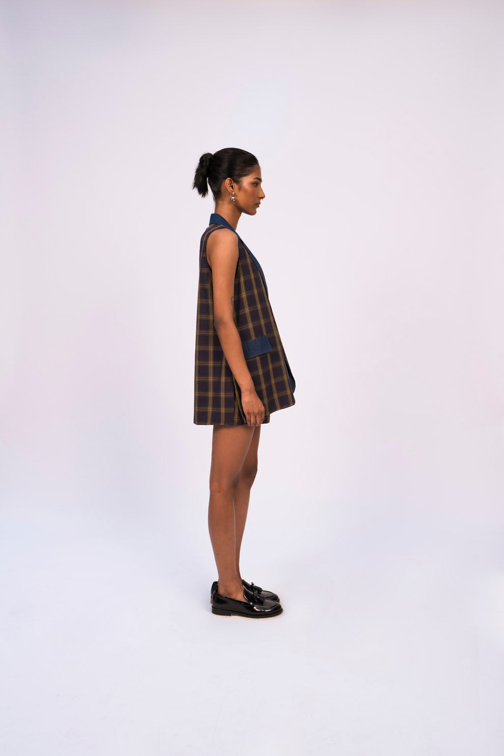 Navy Check Vest