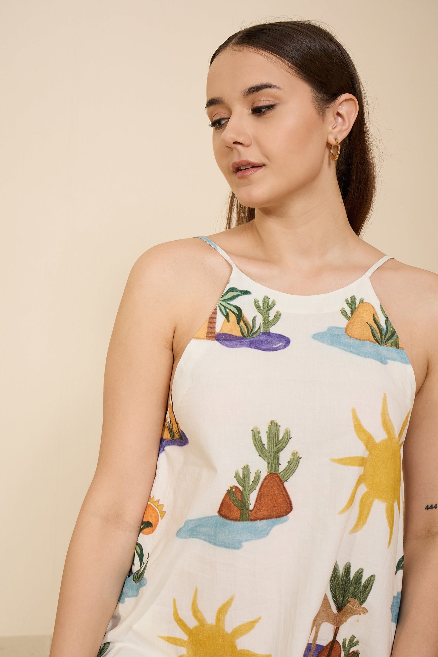 Ember Dress in Hidden Spring Print (White)