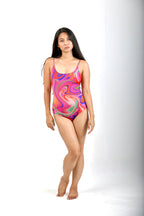 Low Back One Piece Swimsuit - Candy Wave