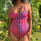 One Piece Swimsuit with Removable Belt - Candy Stripes