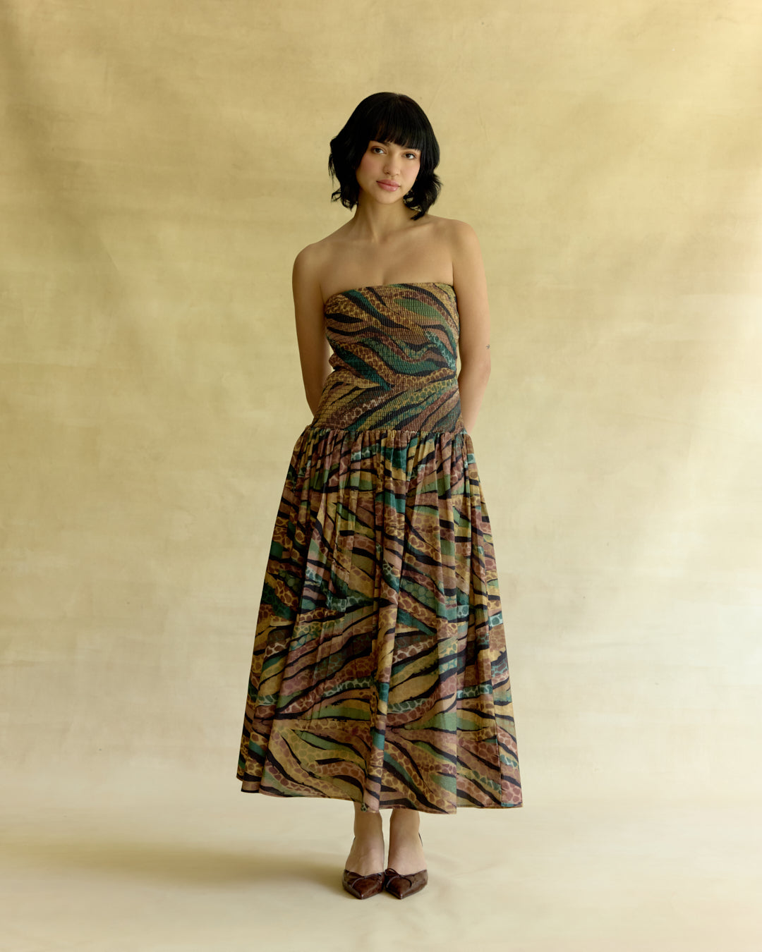Wild Dusk Smocked Midi Dress