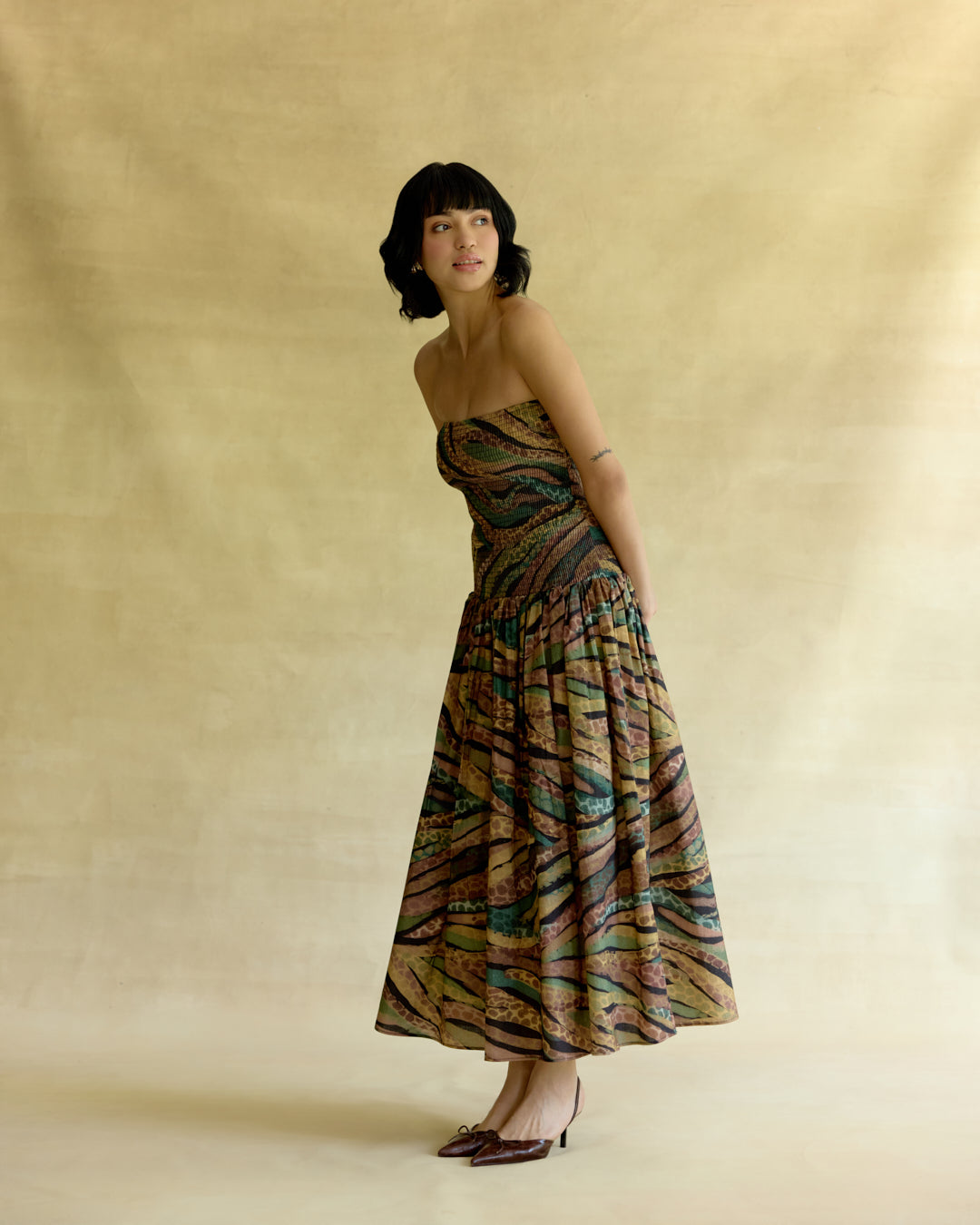 Wild Dusk Smocked Midi Dress