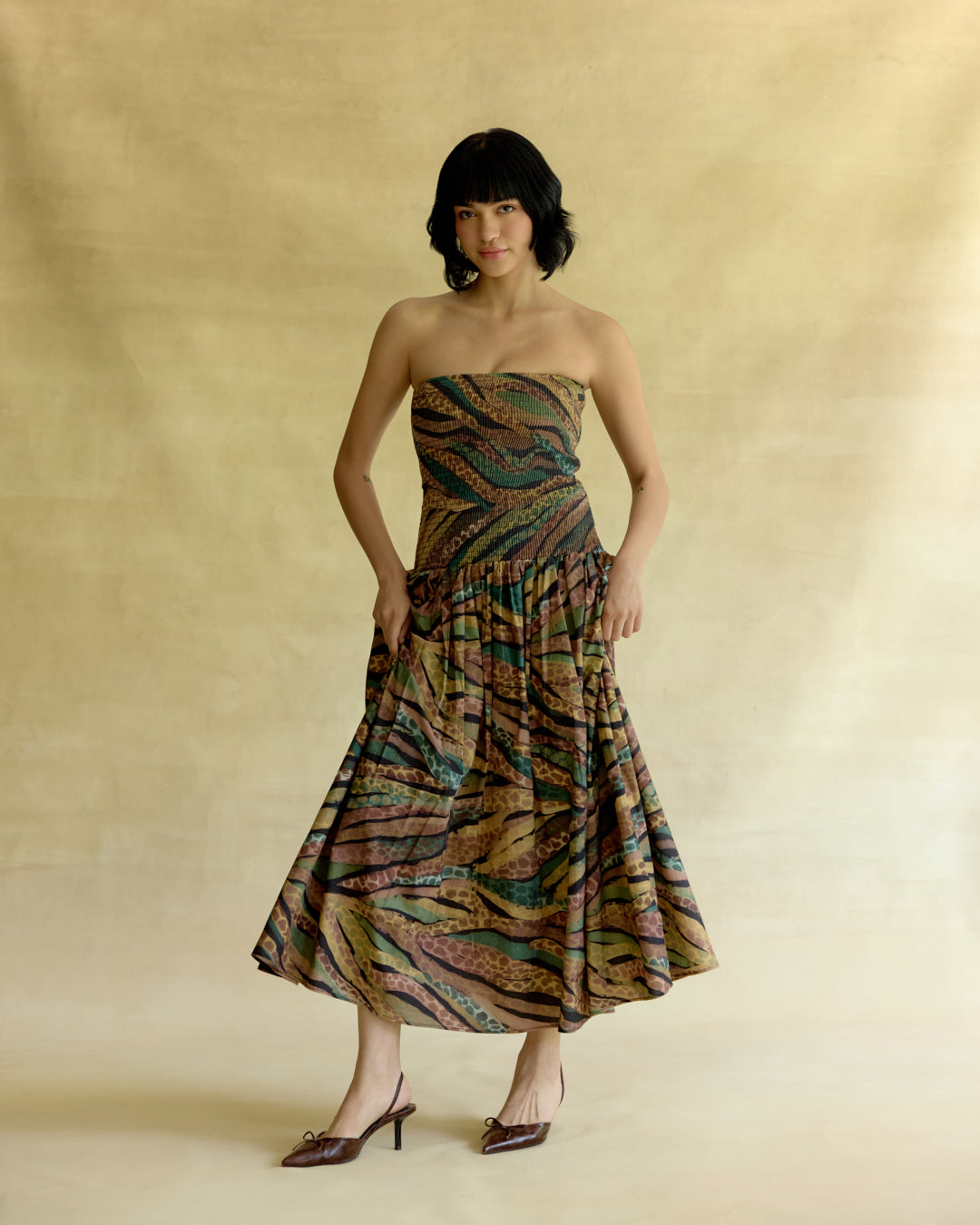 Wild Dusk Smocked Midi Dress