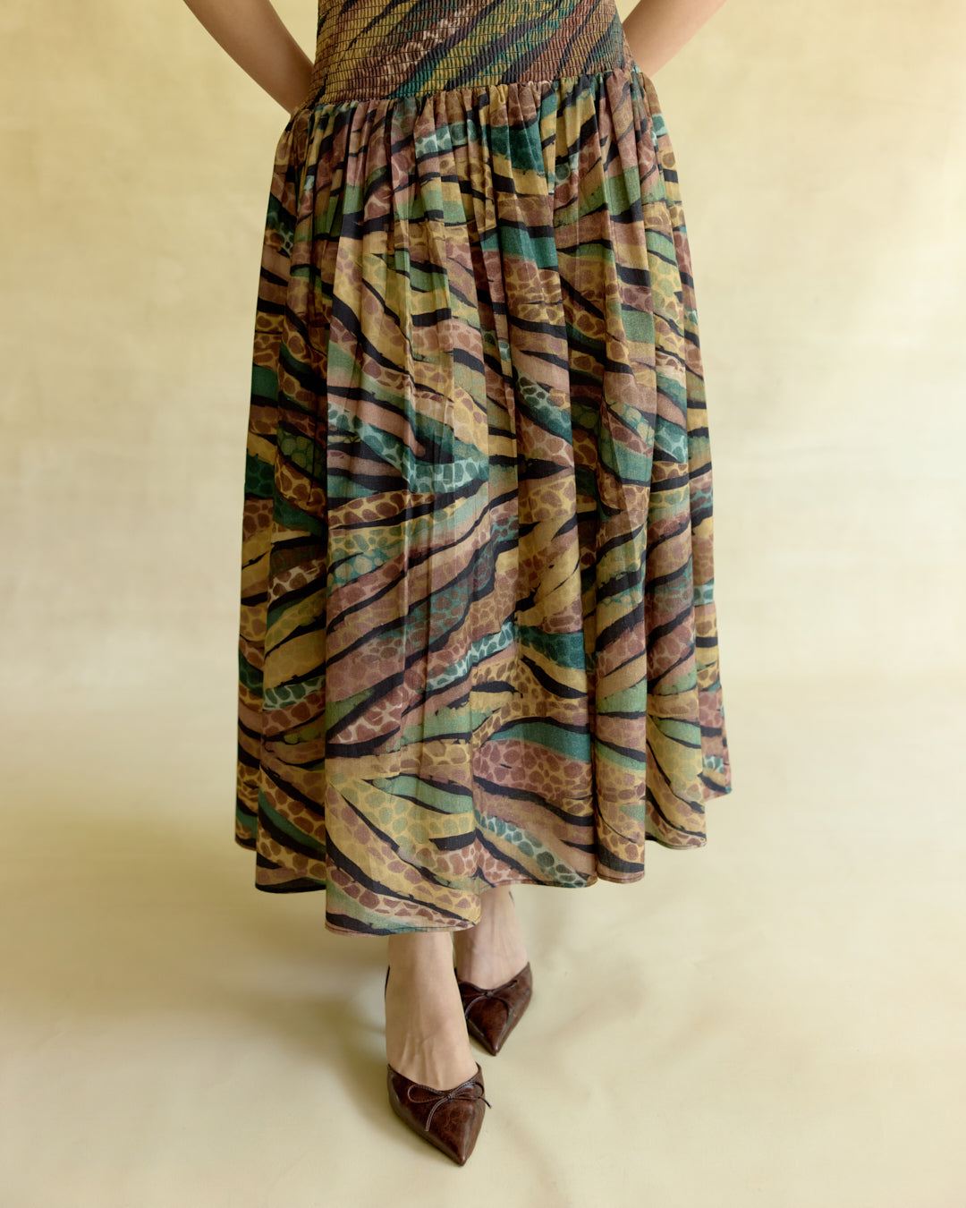Wild Dusk Smocked Midi Dress
