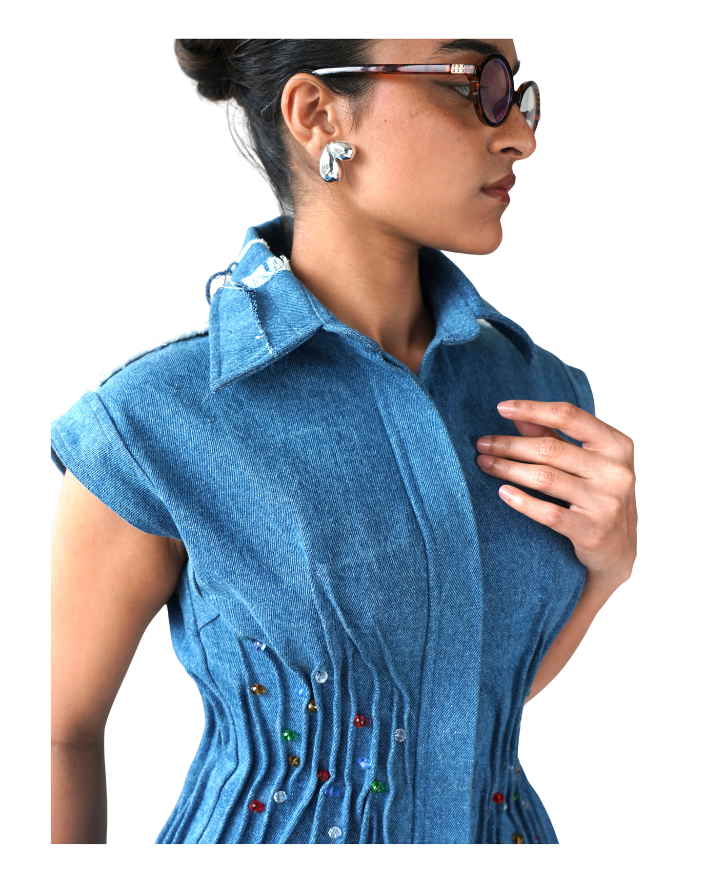 CREASED DRESS- BLUE