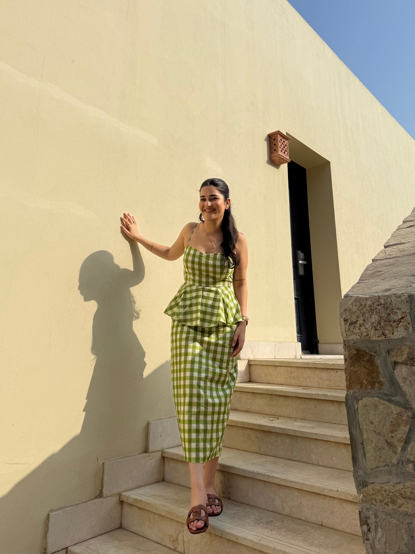 Amarina Dress in Pistachio Plaid Print