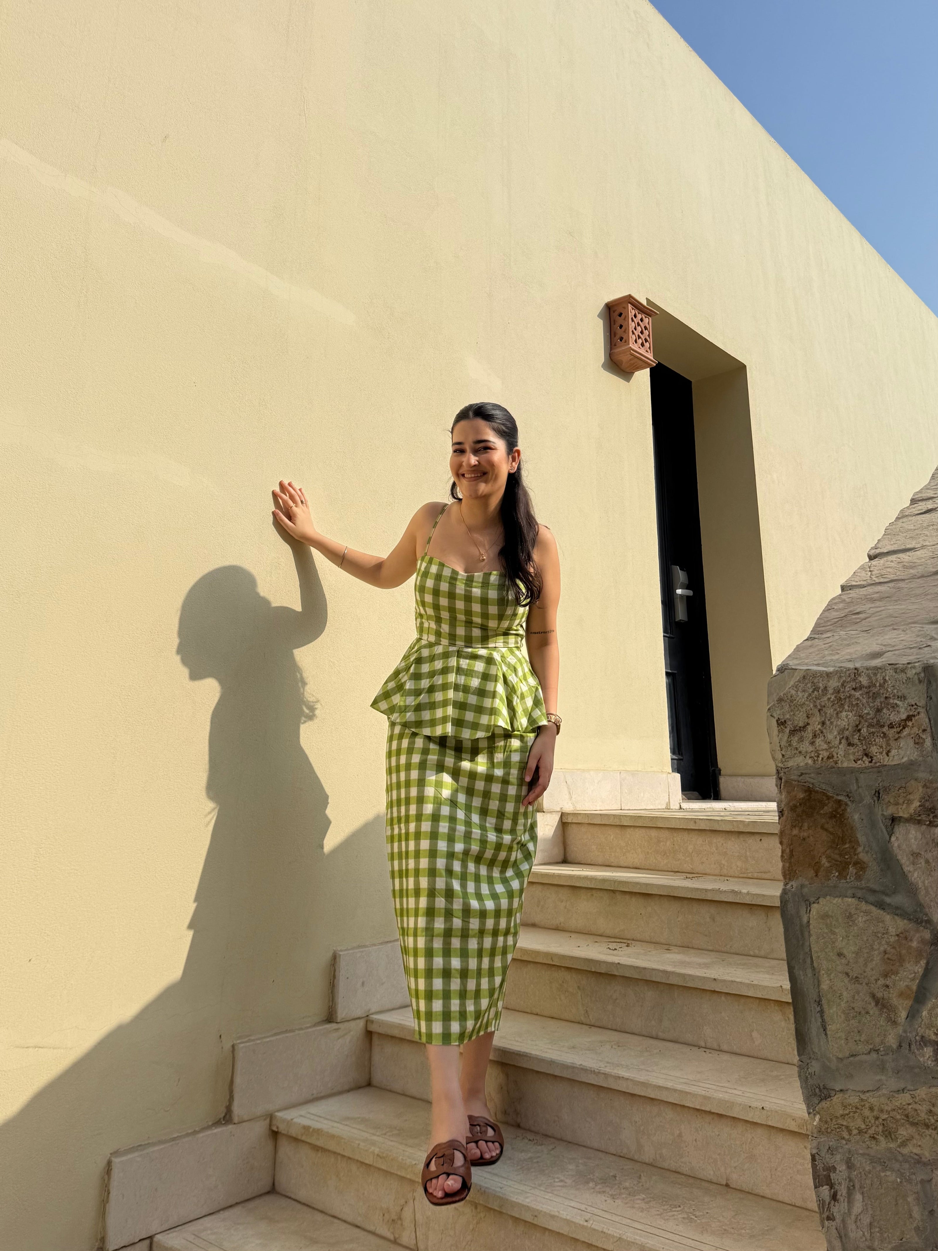 Amarina Dress in Pistachio Plaid Print