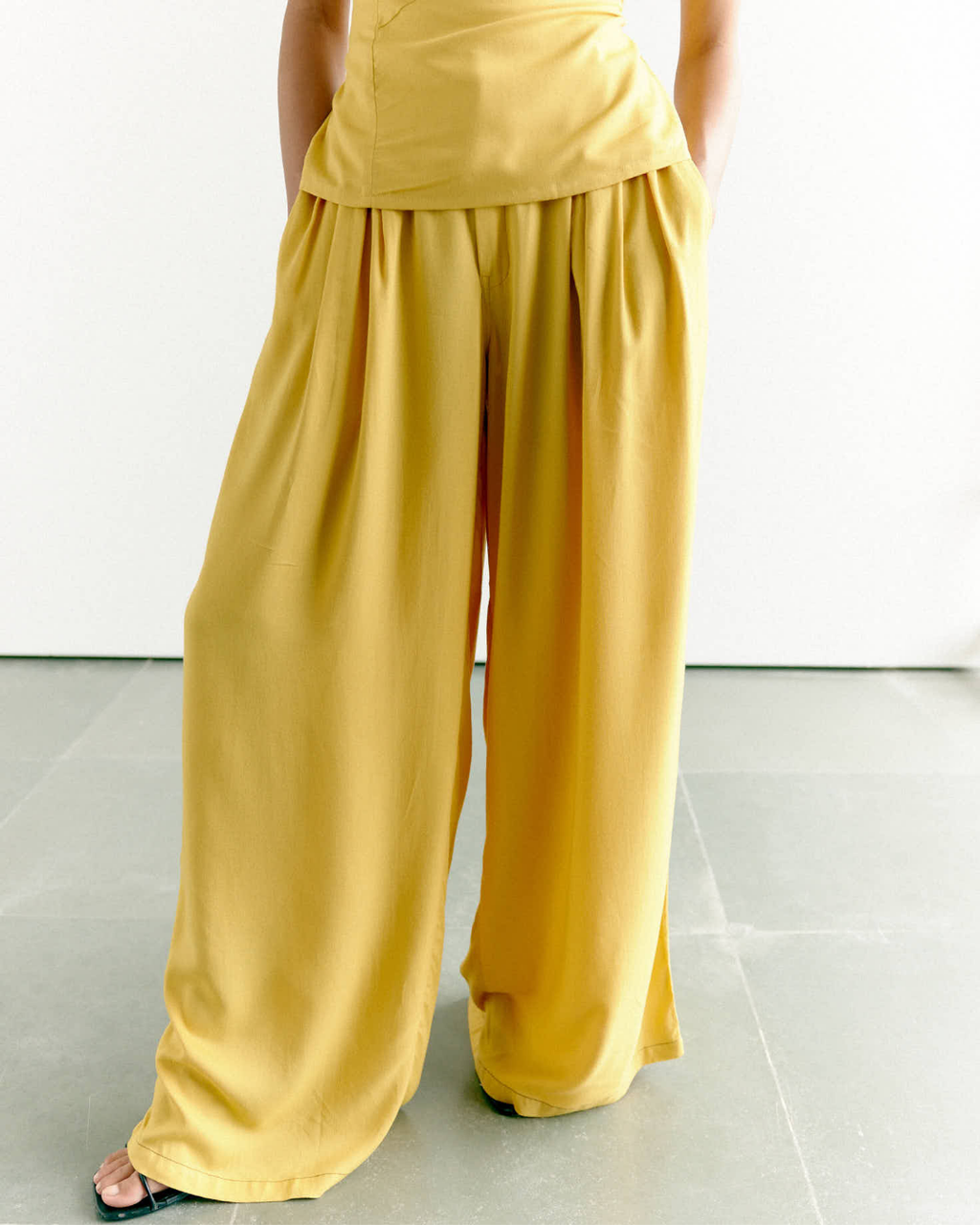 Yellow Front Tie Waistcoat and Wide Leg Pants Set