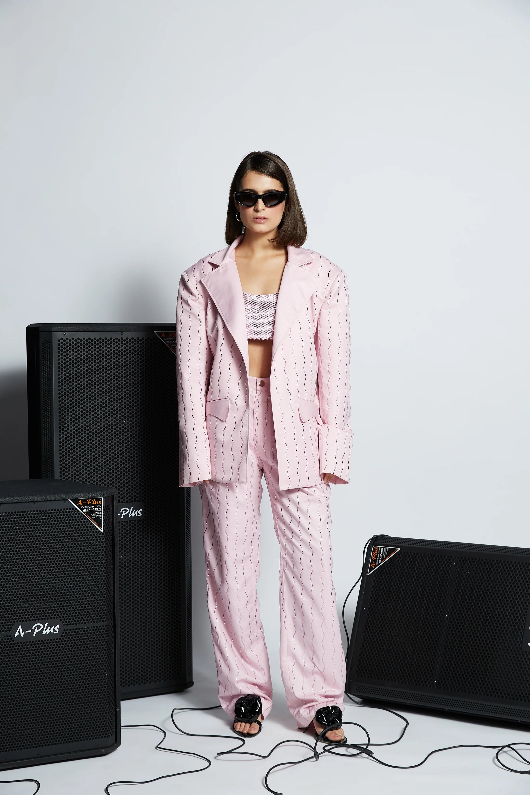 Wavy Rhinestone Blazer Set