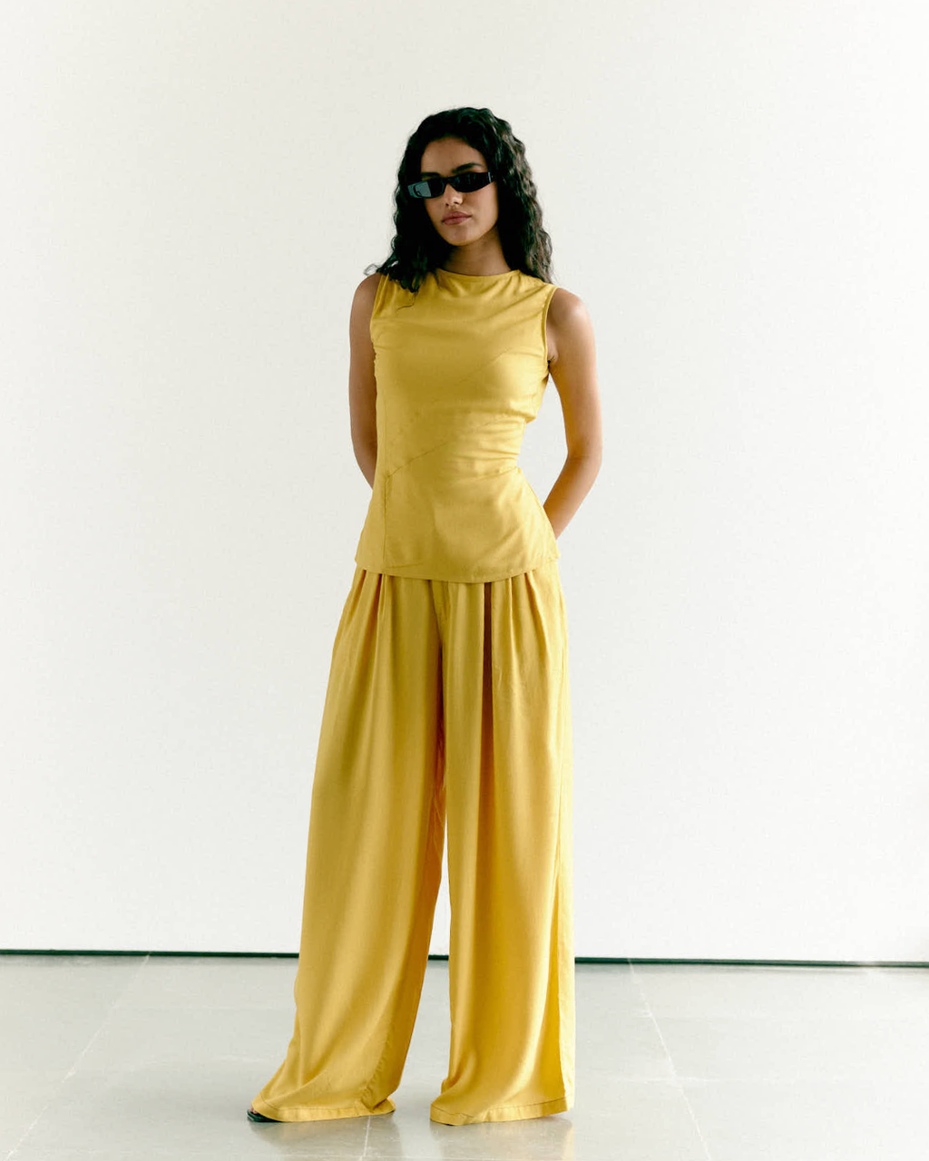 Yellow Vest Top and Wide Leg Pants