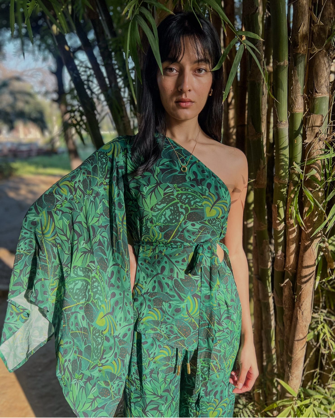 One Shoulder Top - Emerald Jungle