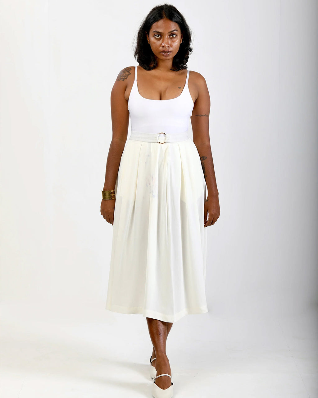 Pleated Skirt with Pockets - White