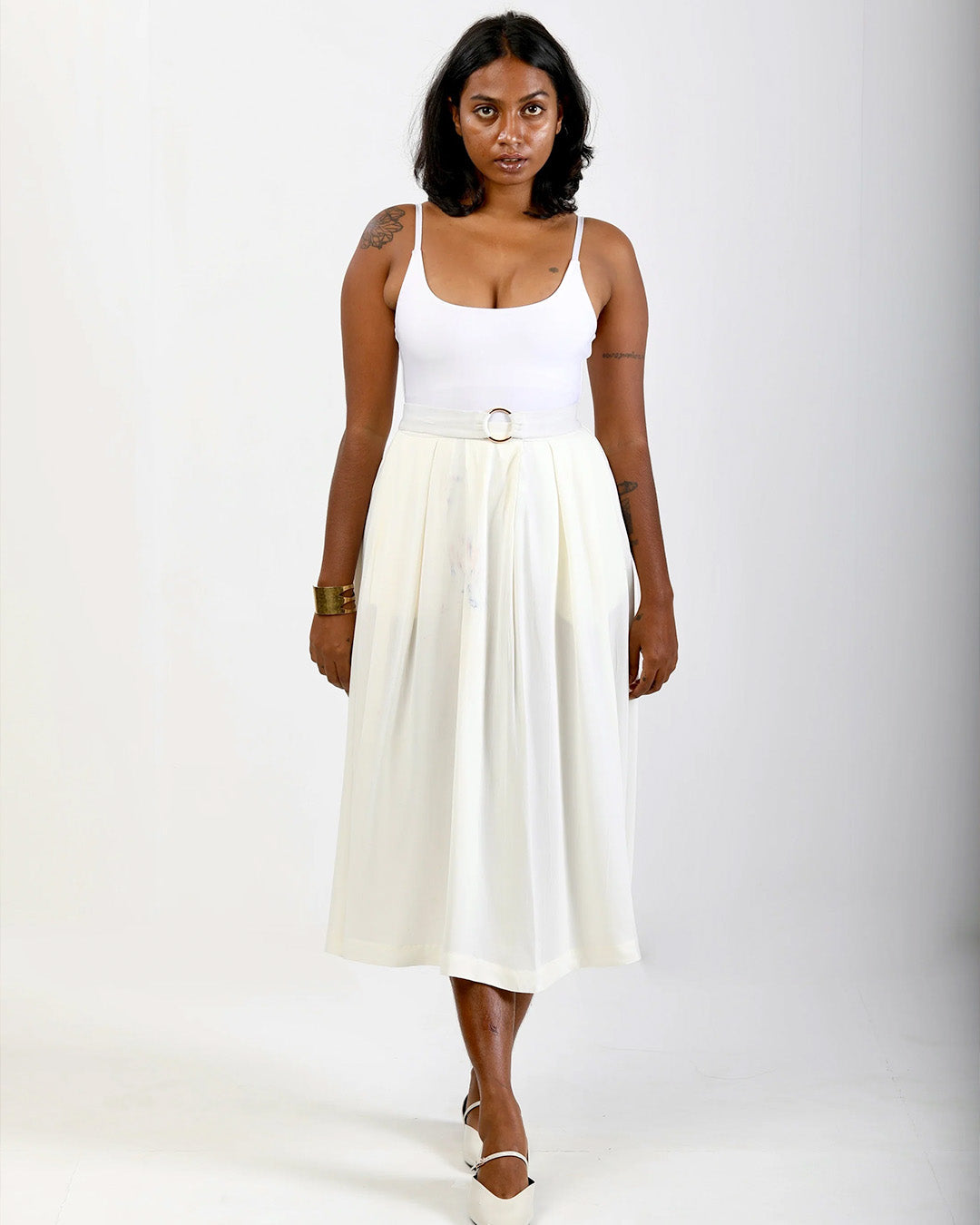 Pleated Skirt with Pockets - White