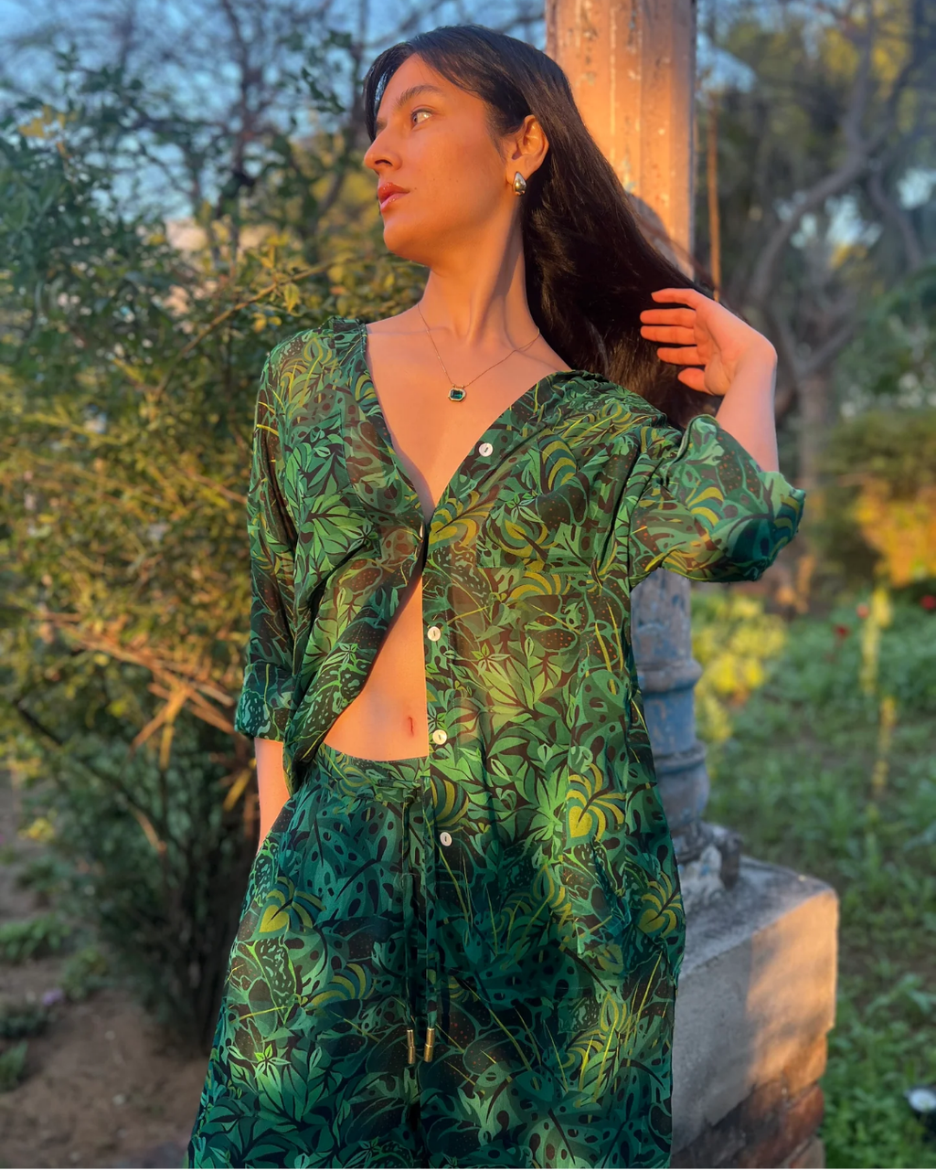 Emerald Jungle Georgette Sheer Shirt
