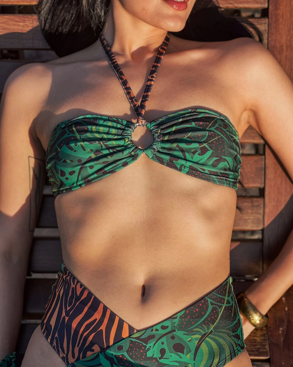 Ring Bikini Top With Removable Halter Straps - Emerald Jungle