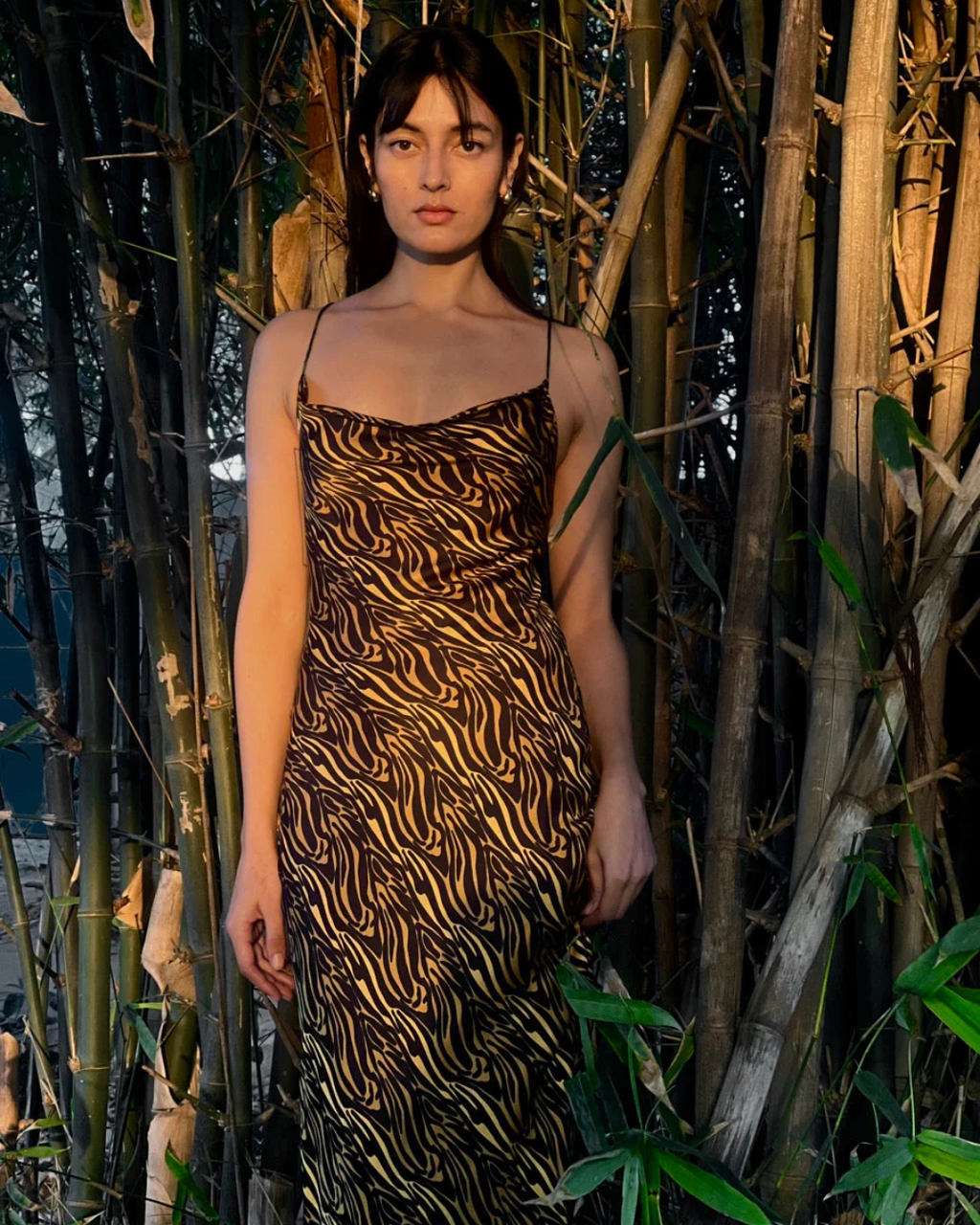 Satin Slip Dress with a Tie-Up Back - Tiger Wave