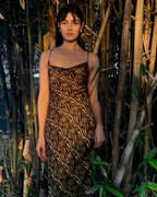 Satin Slip Dress with a Tie-Up Back - Tiger Wave