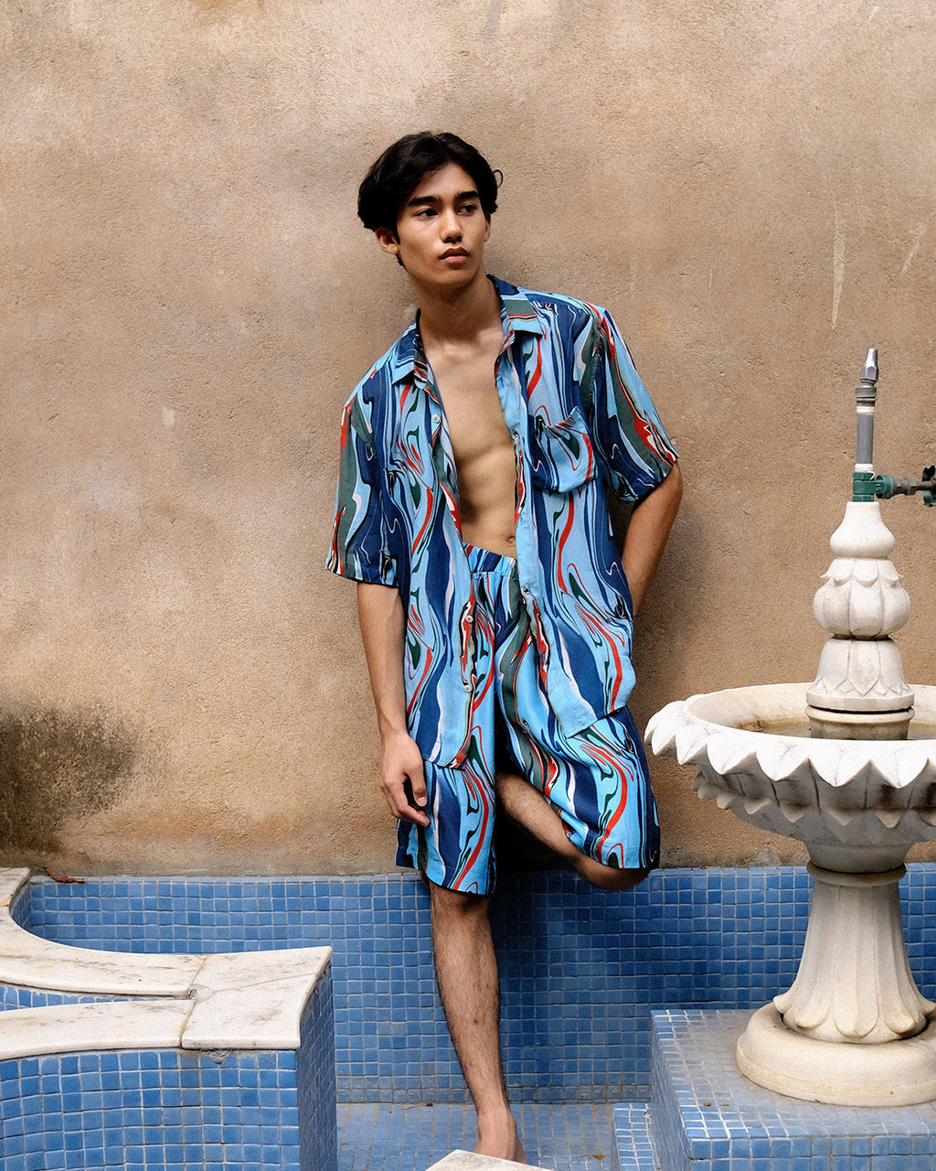 Cosmic Wave Linen Shorts for Men