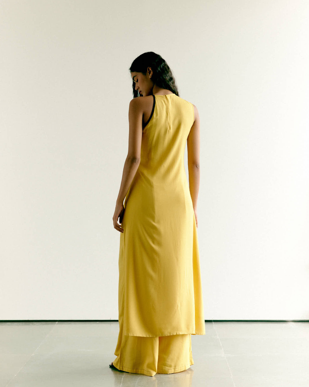 Yellow Asymmetric Tunic and Wide Leg Pants Set