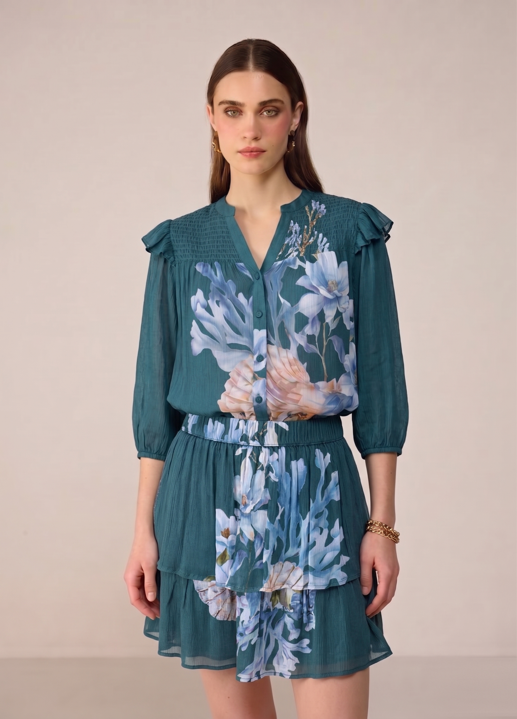 Camille Blouse Co-ord set - Midnight Coral