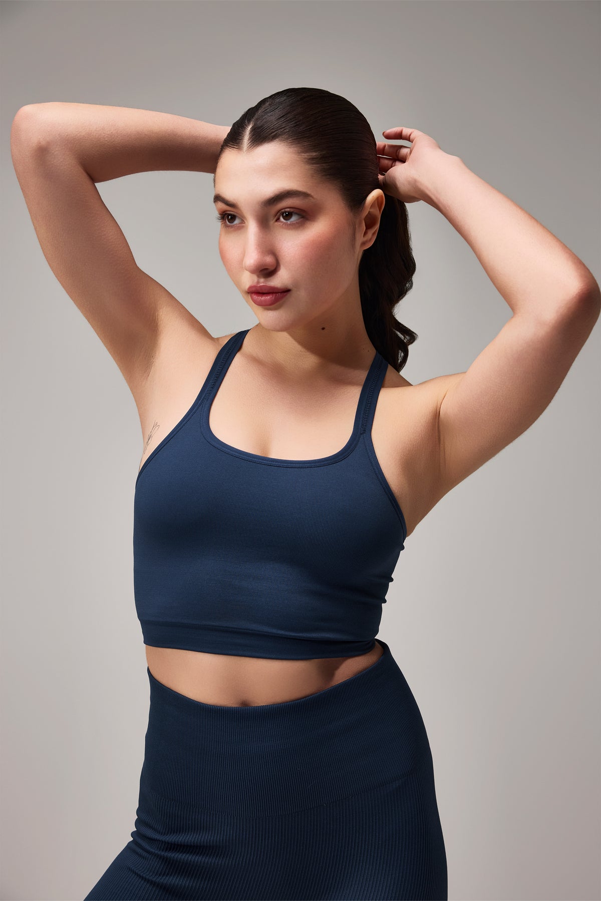 SEAMLESS CROSS BRA - NAVY BLUE
