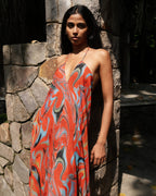 Cayenne Wave Plunge Back Kaftaan Dress