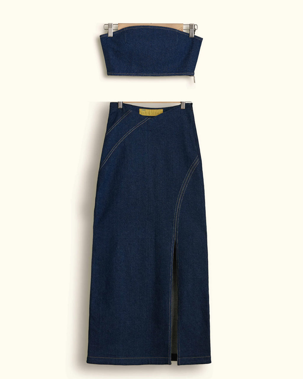 FELLED SEAM TOP & DIAGONAL SLIT SKIRT SET