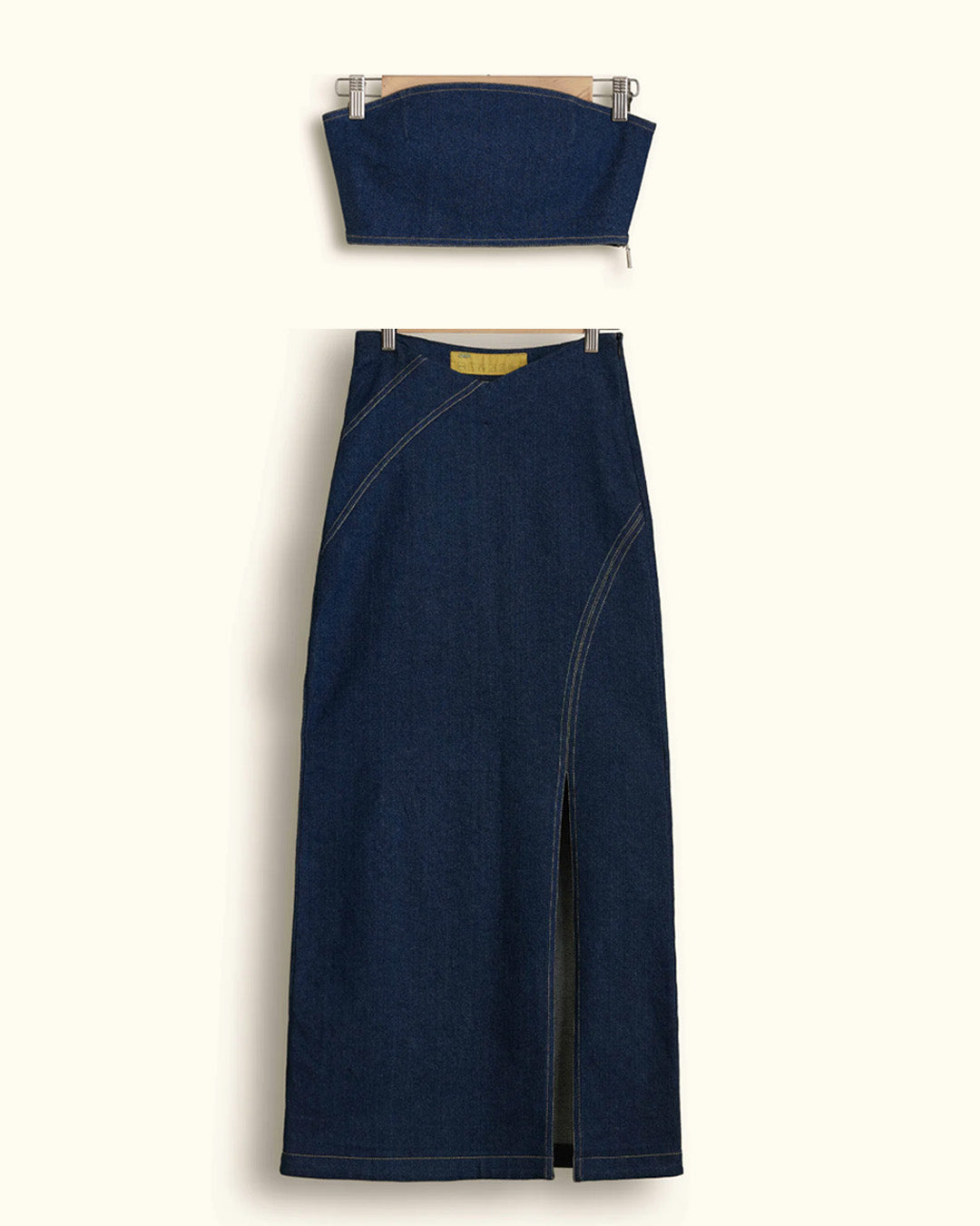 FELLED SEAM TOP & DIAGONAL SLIT SKIRT SET