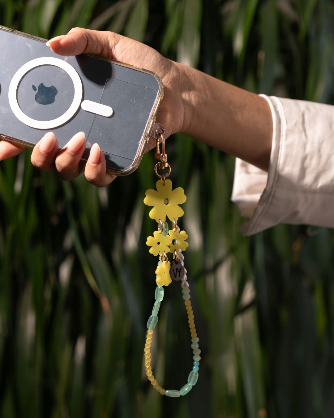 YELLOW FLORA SHORT CRYSTAL PHONE STRAP