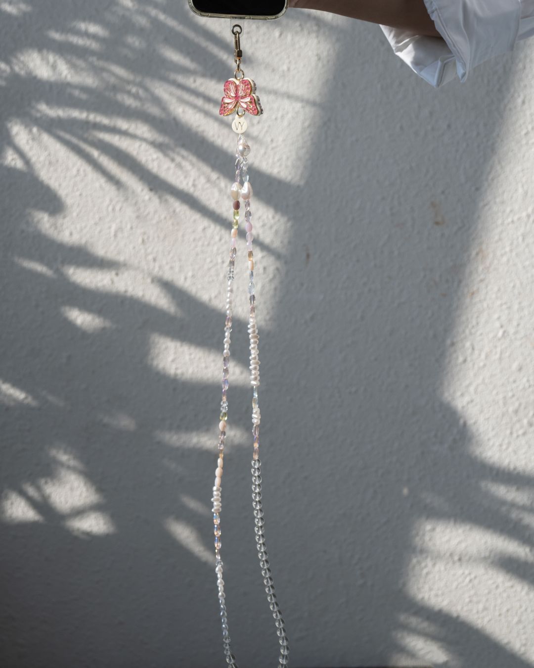 PINK ELARA LONG CRYSTAL PHONE STRAP