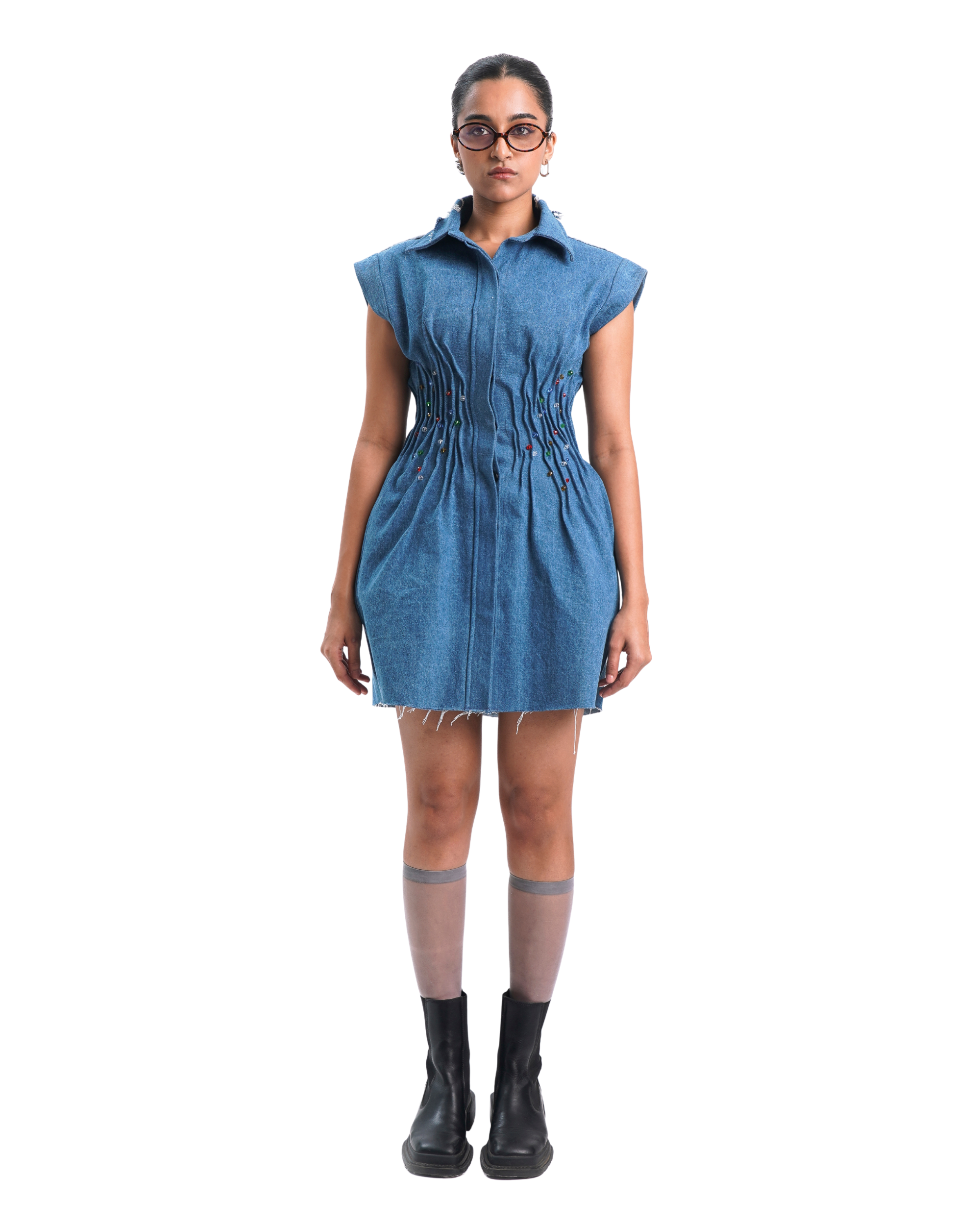 CREASED DRESS- BLUE