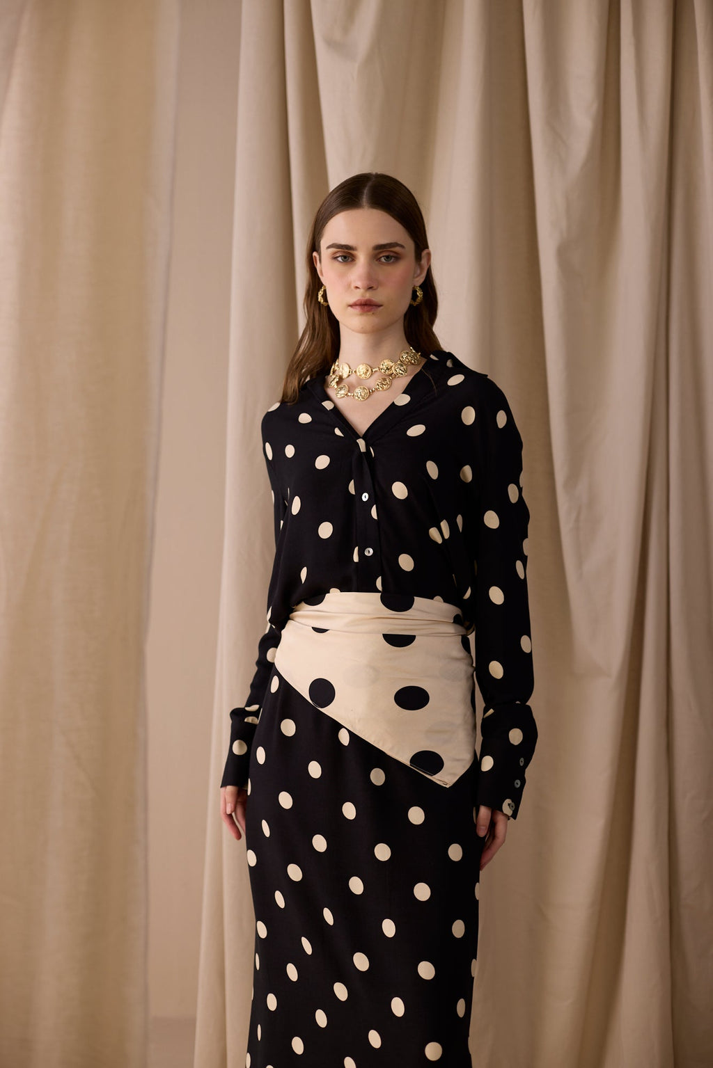 Cream Polka Print Scarf