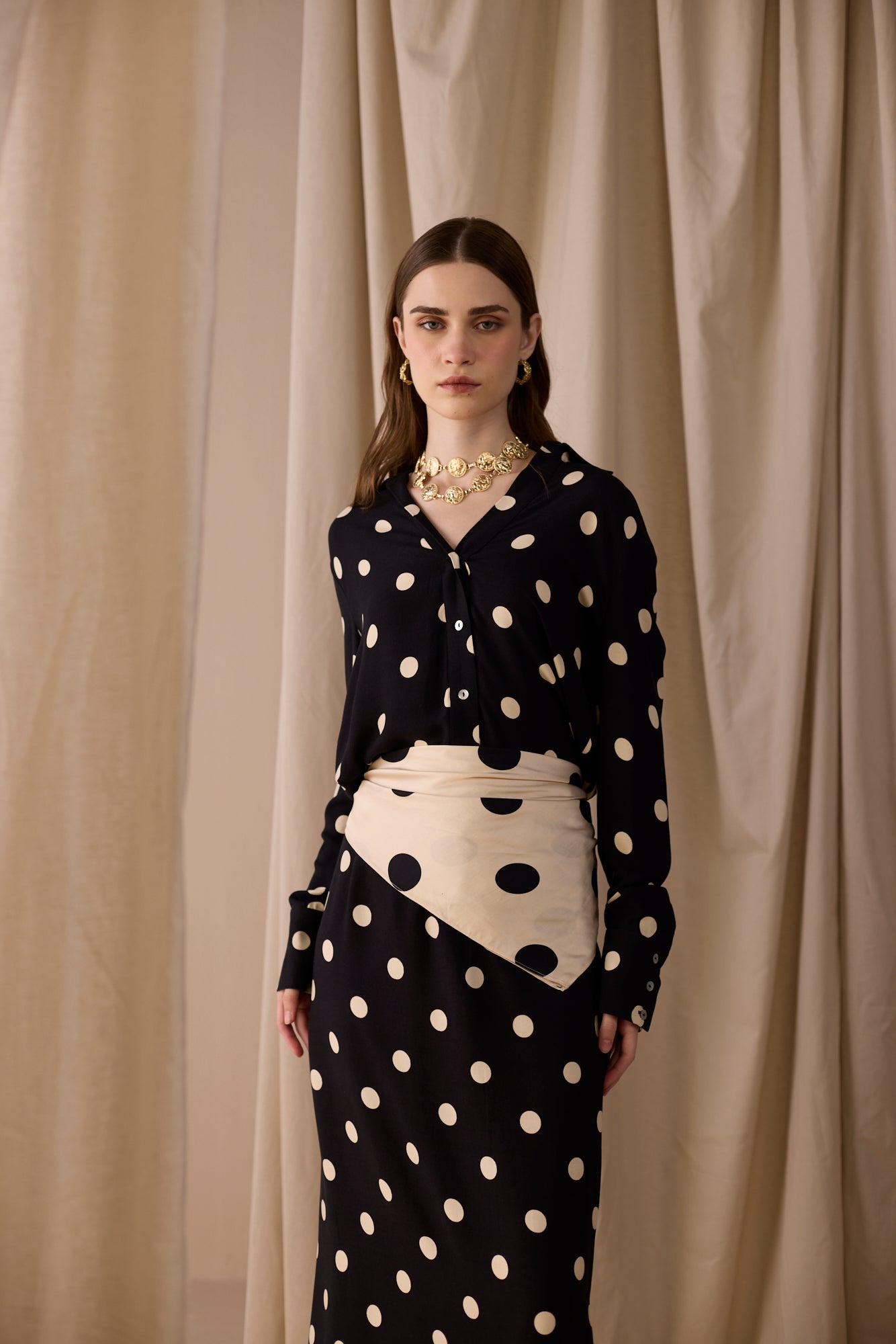 Cream Polka Print Scarf