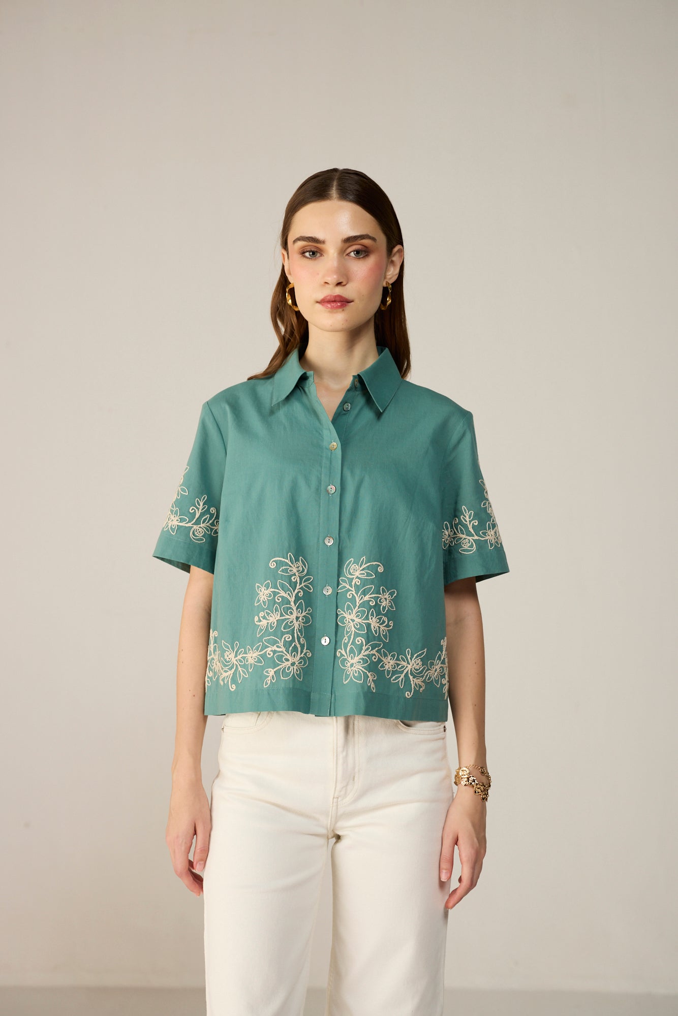 Malibu Crop Shirt - Lagoon Teal