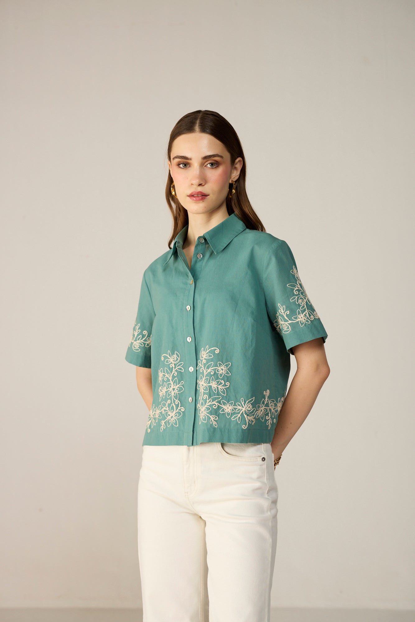 Malibu Crop Shirt - Lagoon Teal