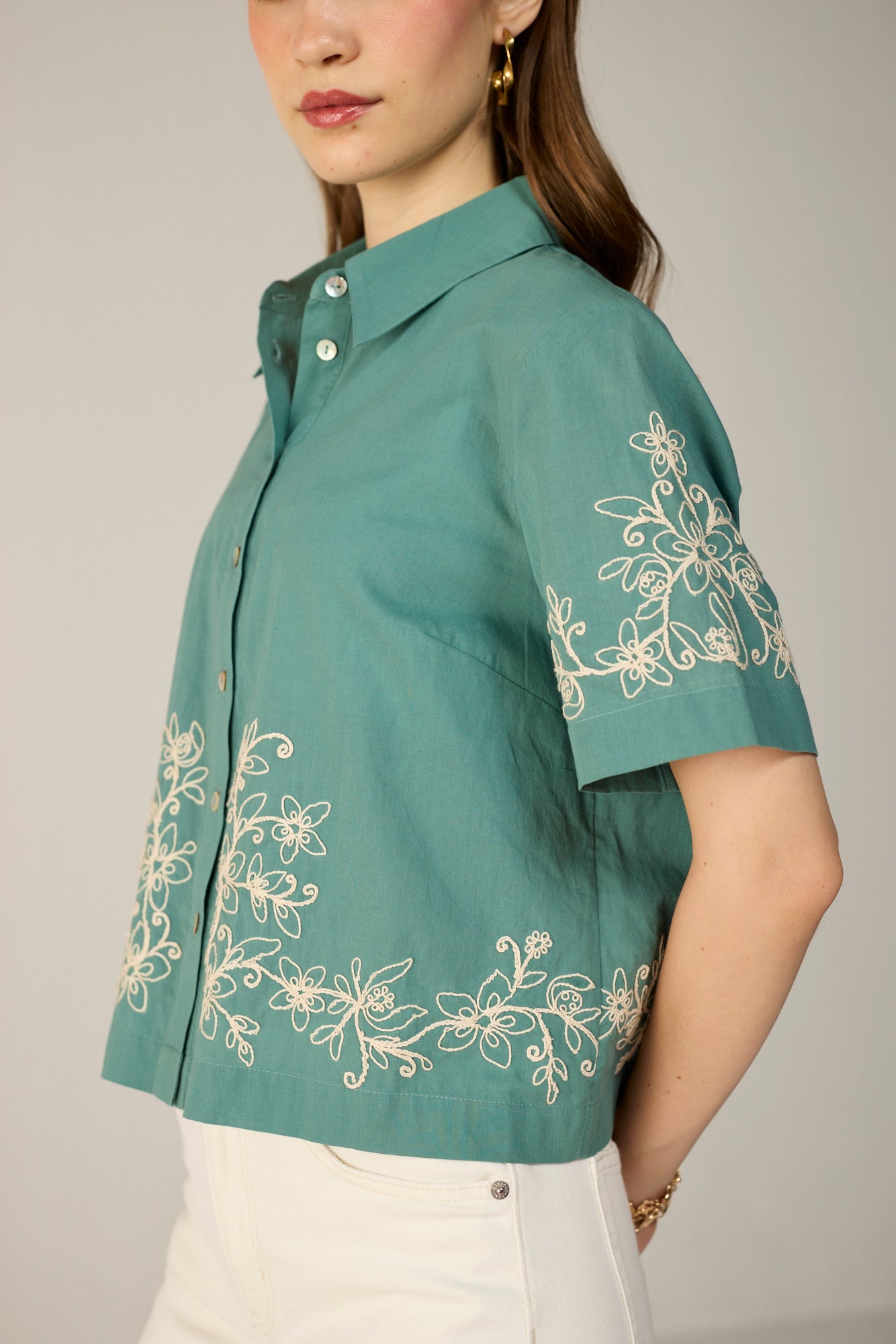 Malibu Crop Shirt - Lagoon Teal