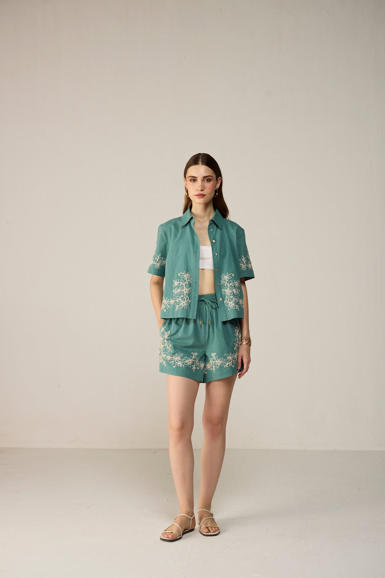 Malibu Crop Shirt Co-ord Set - Lagoon Teal