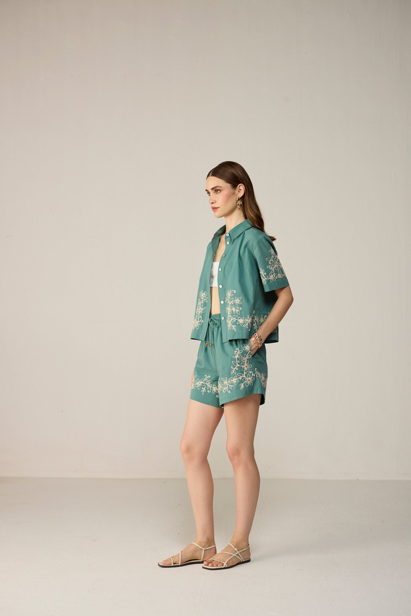Malibu Crop Shirt Co-ord Set - Lagoon Teal