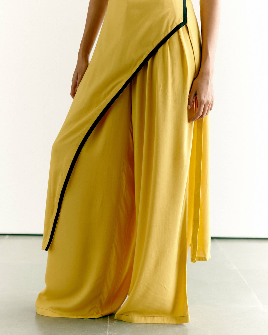 Yellow Asymmetric Tunic and Wide Leg Pants Set