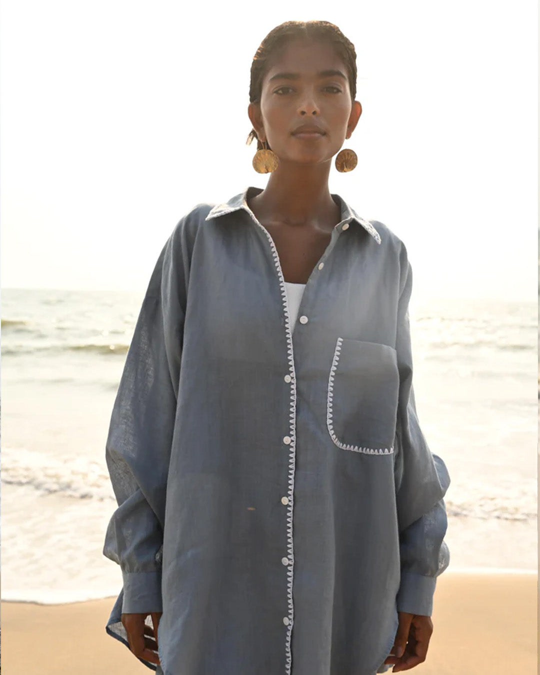 Irena Embroidered Shirt - Blue