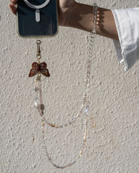 PINK ELARA LONG CRYSTAL PHONE STRAP