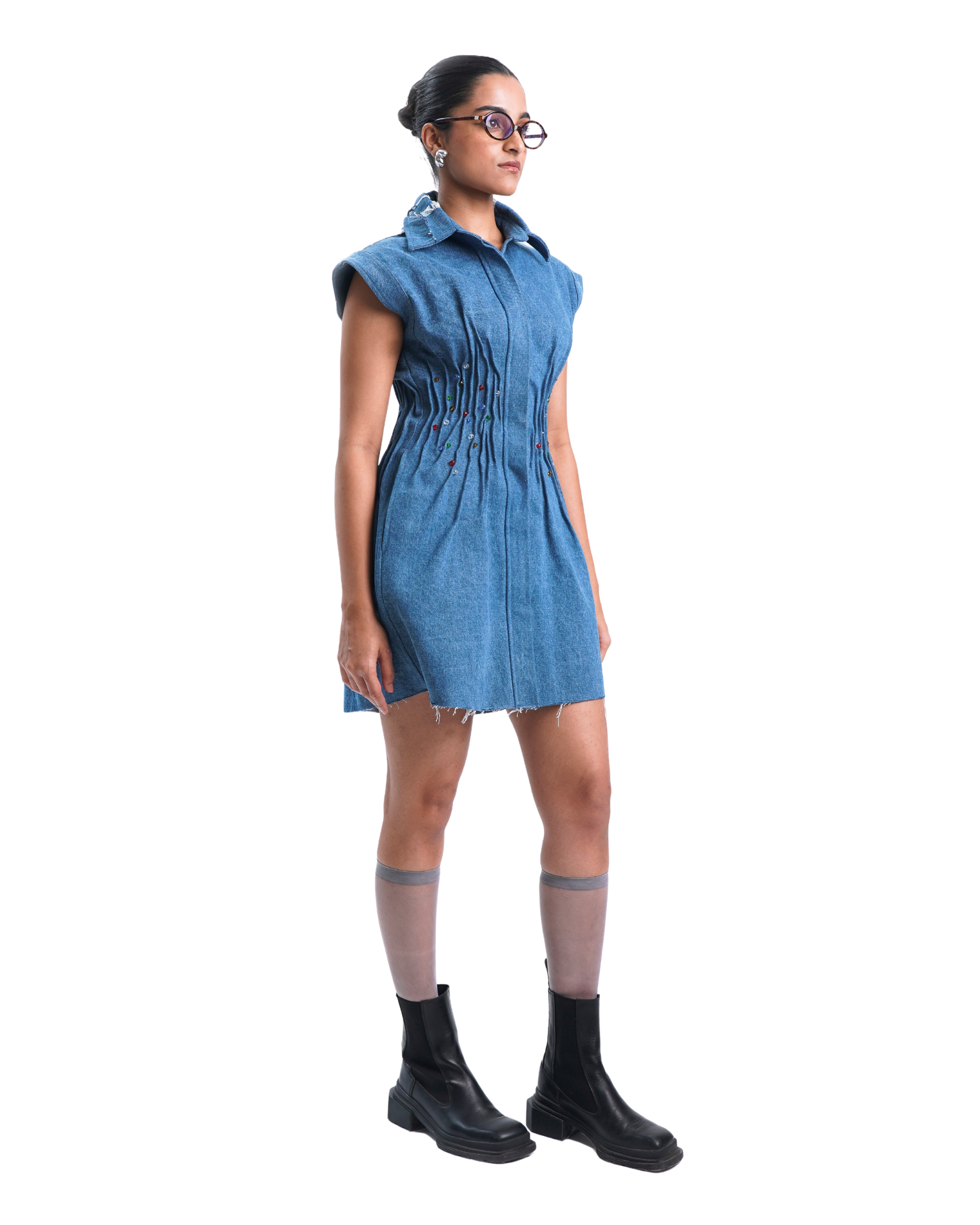 CREASED DRESS- BLUE