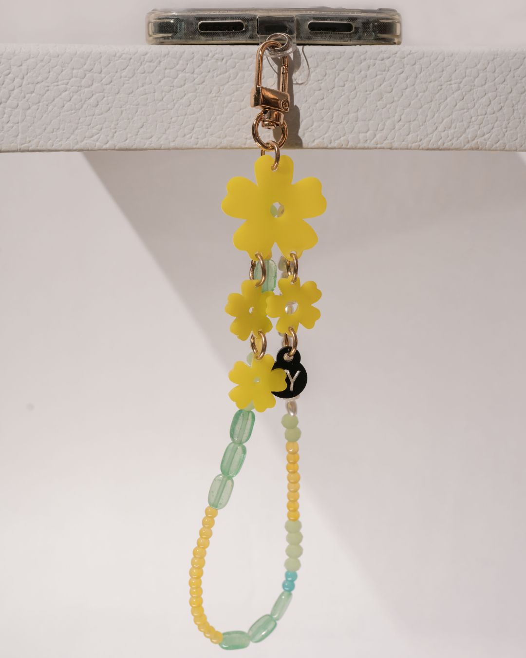 YELLOW FLORA SHORT CRYSTAL PHONE STRAP