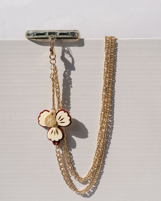 CREME FLOWER LONG PHONE STRAP