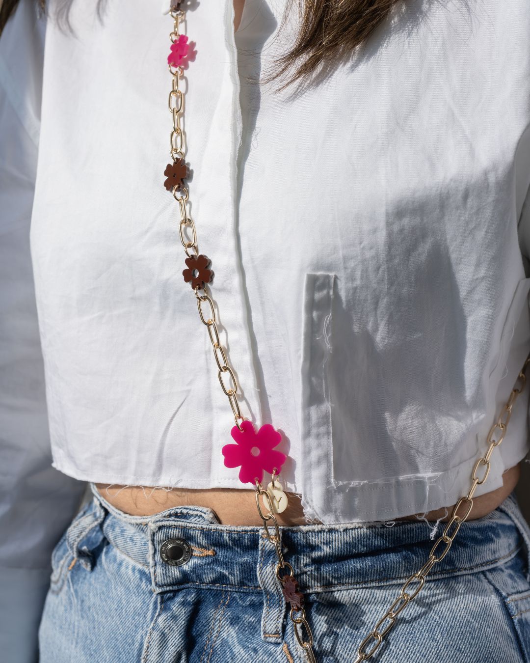 BROWN FLOWER LONG PHONE STRAP