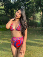 Triangle Bikini Top with Fixed Cups - Candy Stripes