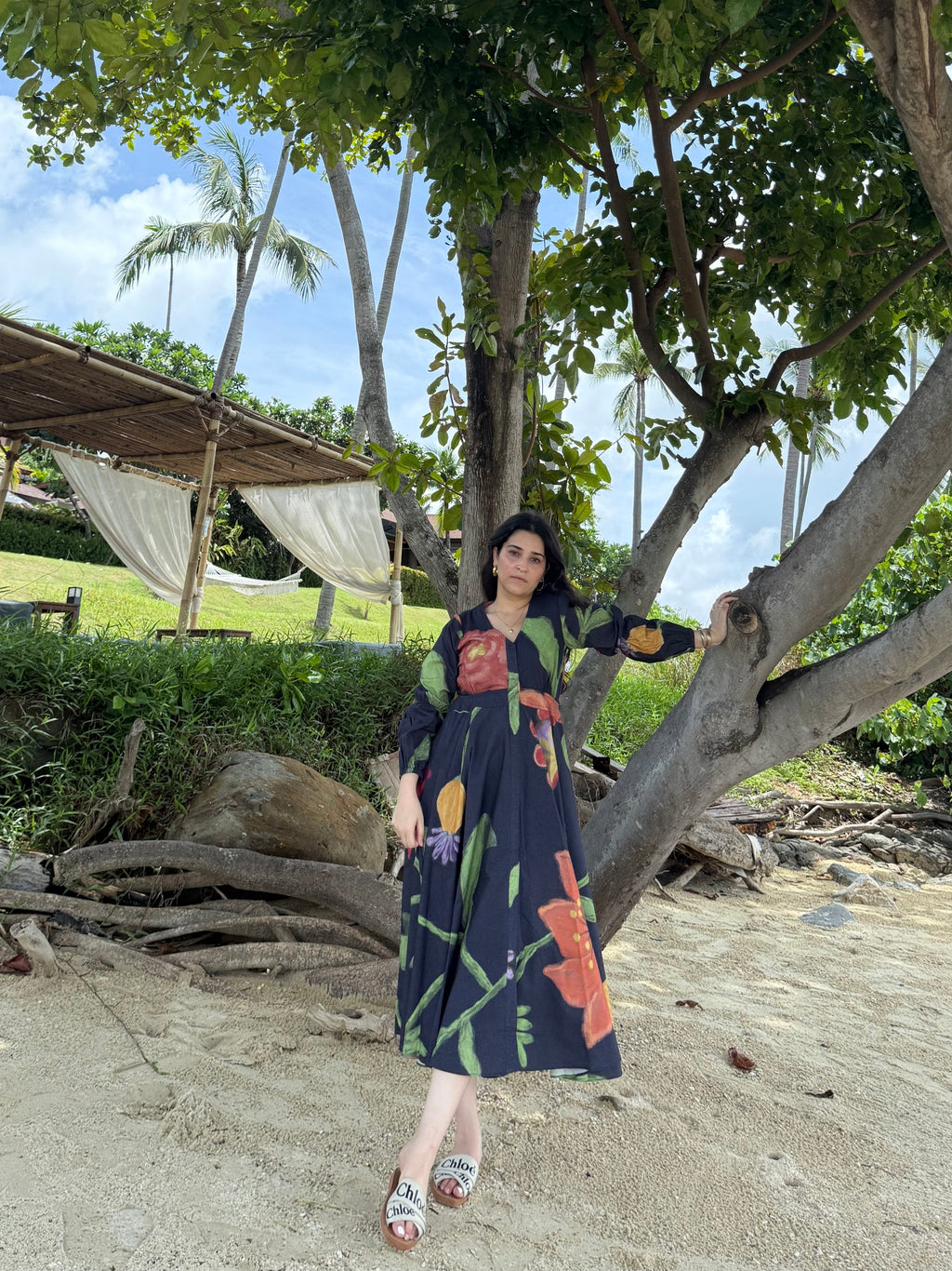 Selene Dress in Sorrento Bloom Print (Endless Blue)